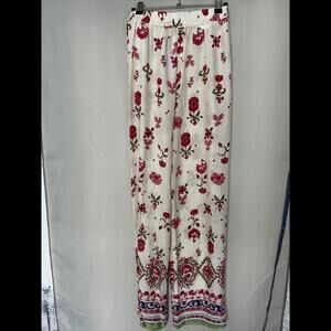 Zara | NEW W/TAGS White w/Red Petal Bohemian Pants - Size XS